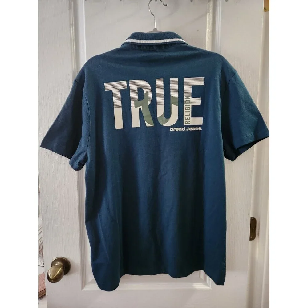 True Religion Polo Shirt Mens‎ Green Short Sleeve Collared Neck Classic Size M